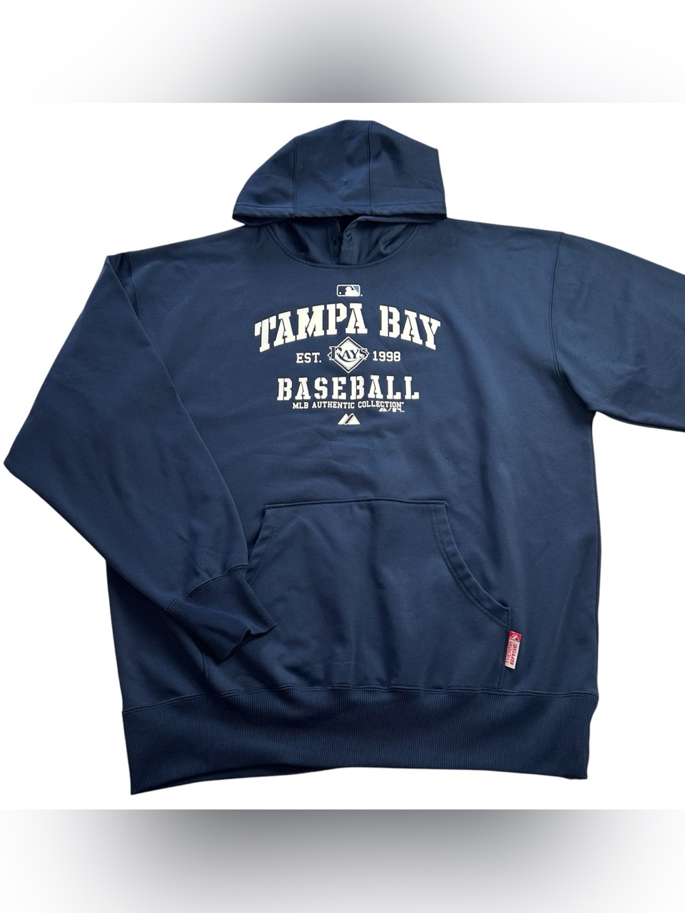 Majestic Tampa Bay Rays MLB Mens Hoodie Sweatshirt Therma Base Navy Blue size XL